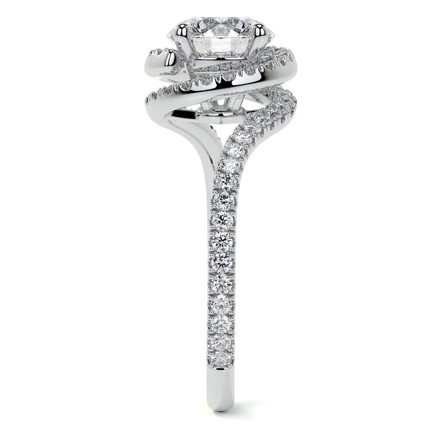 Round Swirl Halo Moissanite Engagement Ring