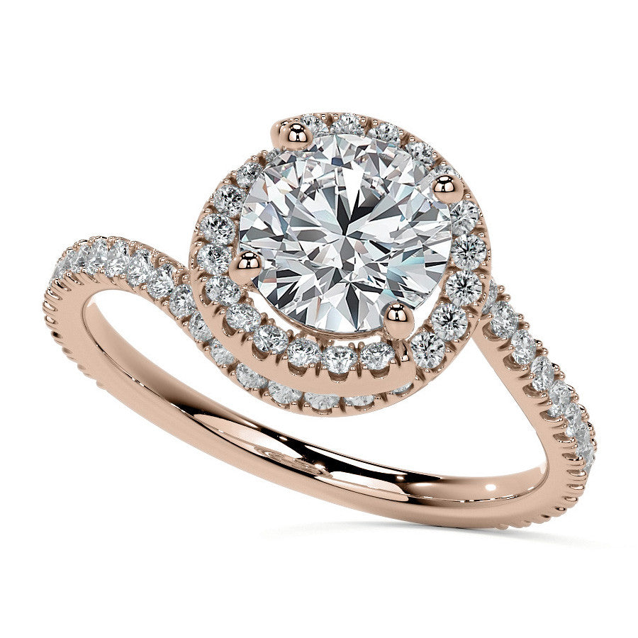 Round Swirl Halo Moissanite Engagement Ring