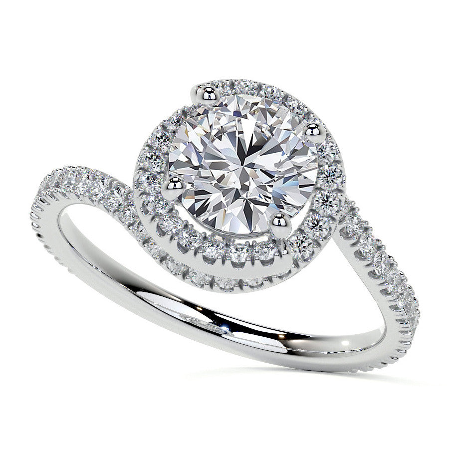 Round Swirl Halo Moissanite Engagement Ring