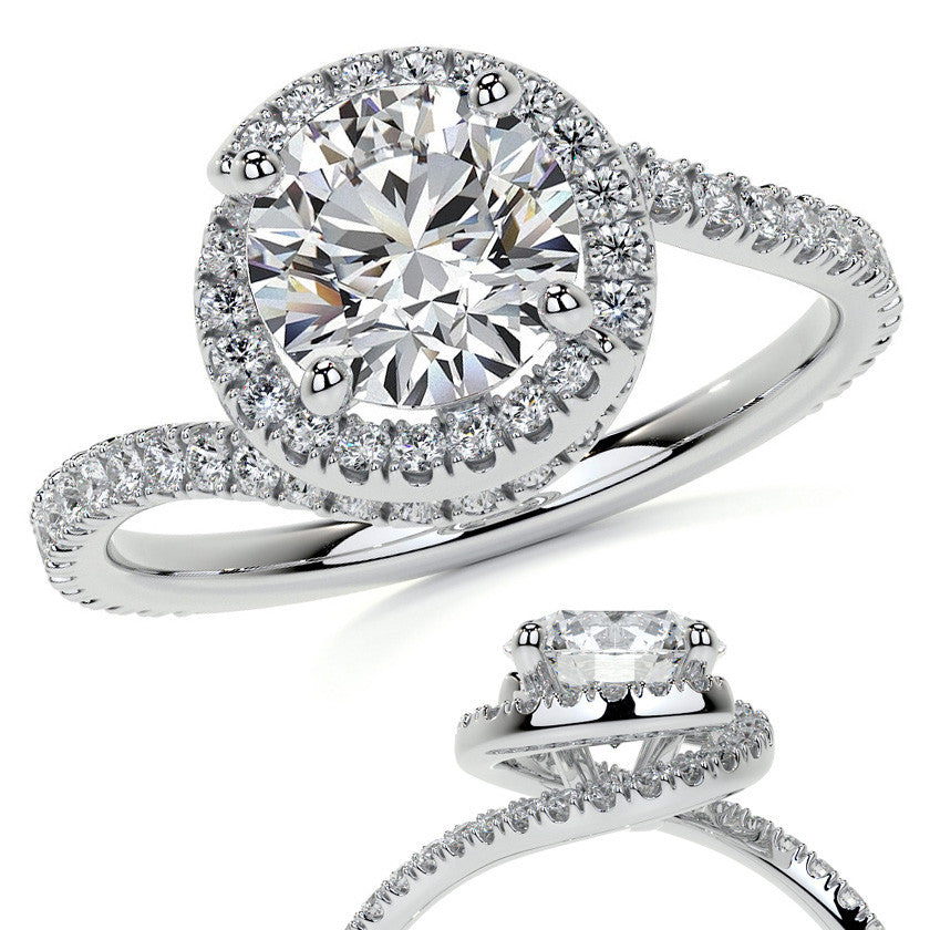 Round Swirl Halo Moissanite Engagement Ring