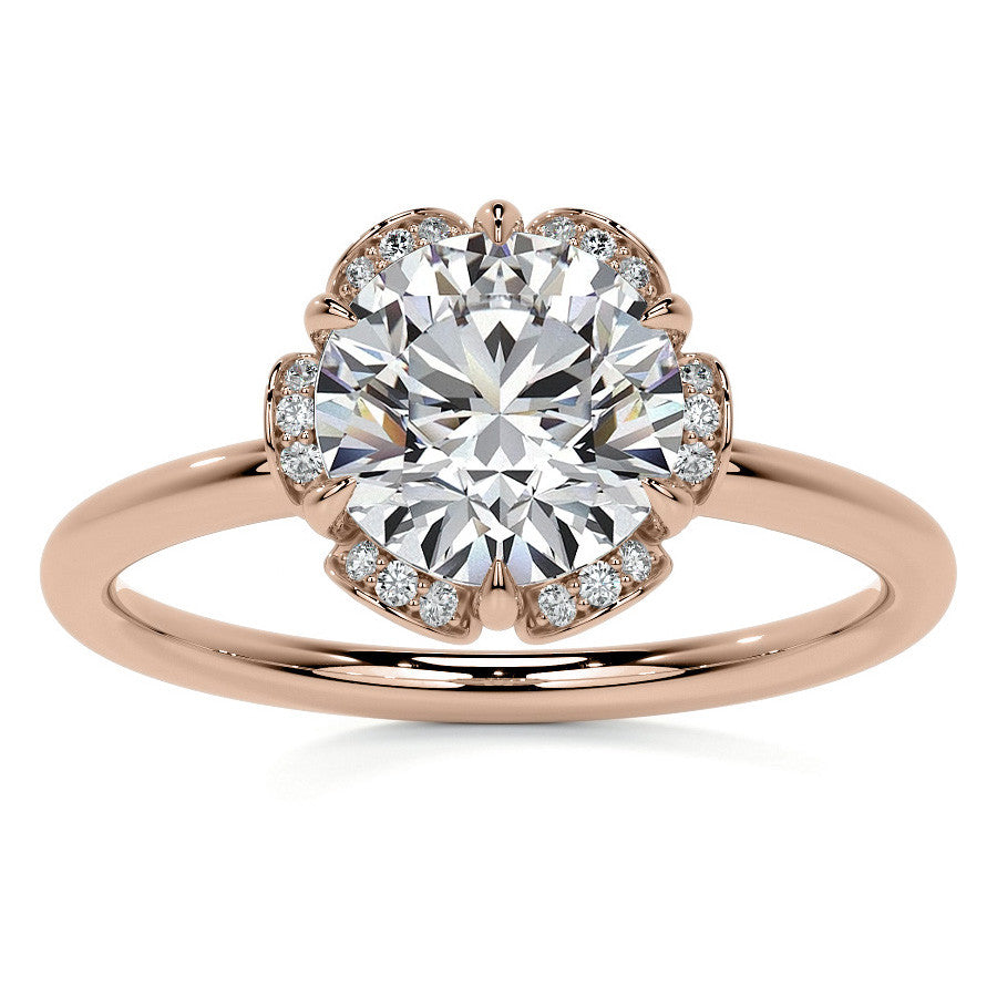 Round Petite Tulip Halo Moissanite Engagement Ring