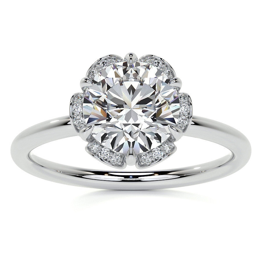 Round Petite Tulip Halo Moissanite Engagement Ring