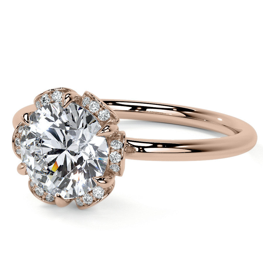 Round Petite Tulip Halo Moissanite Engagement Ring