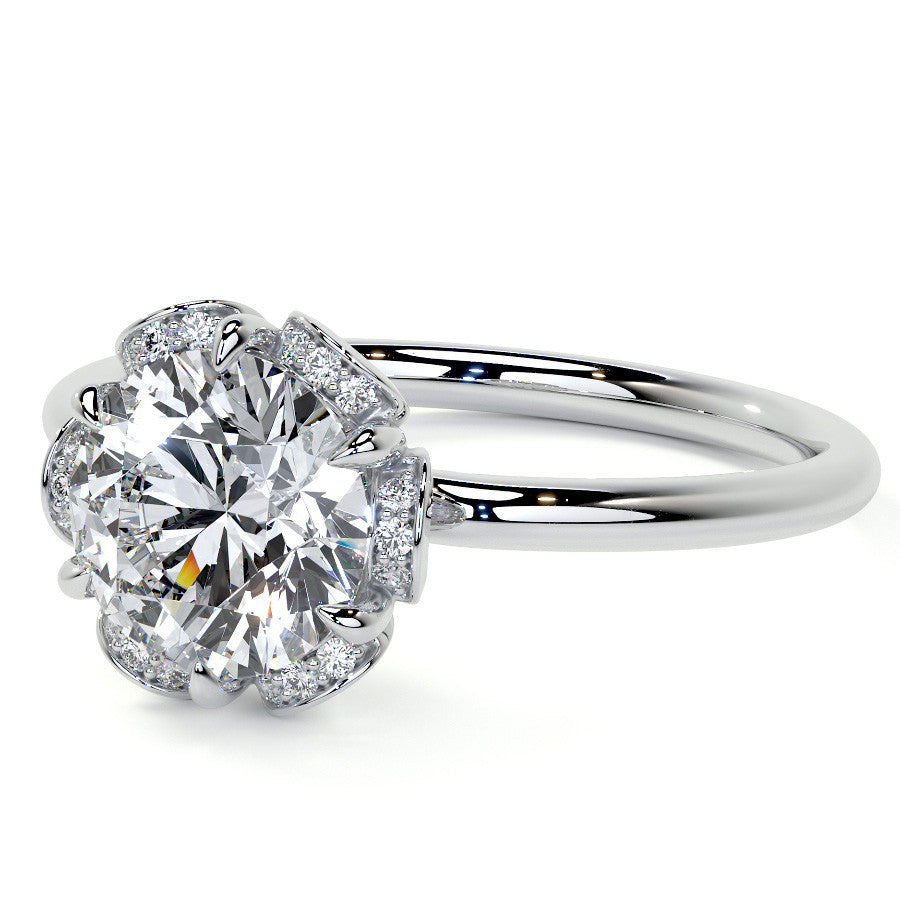 Round Petite Tulip Halo Moissanite Engagement Ring