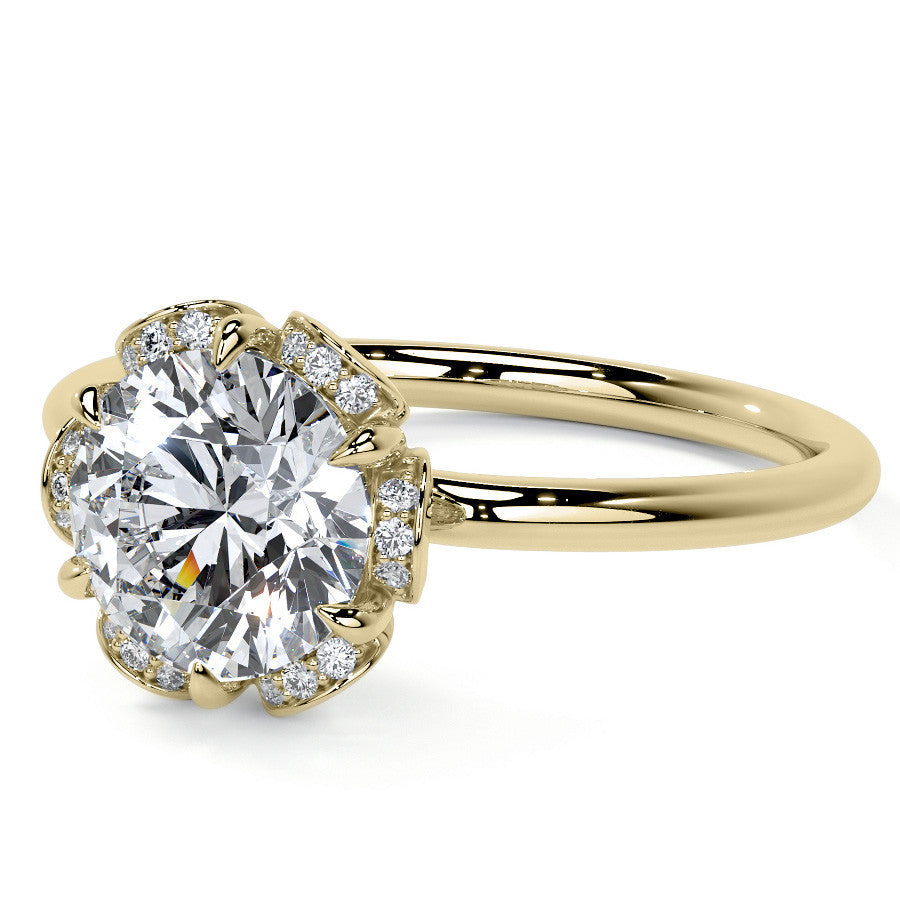Round Petite Tulip Halo Moissanite Engagement Ring
