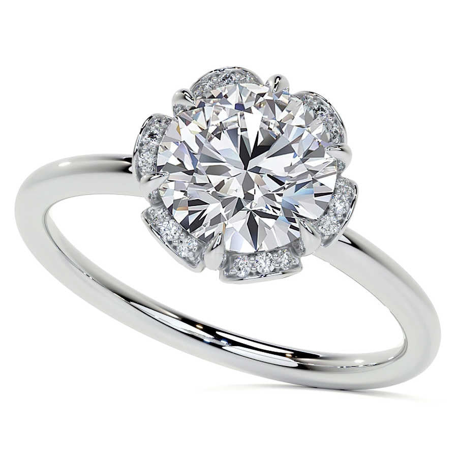 Round Petite Tulip Halo Moissanite Engagement Ring