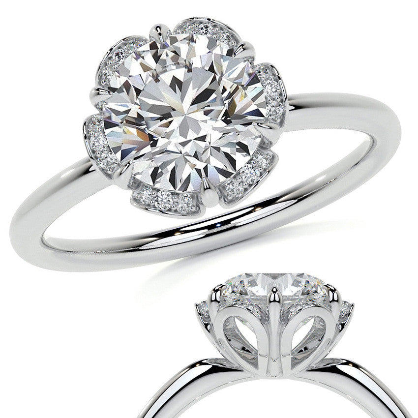 Round Petite Tulip Halo Moissanite Engagement Ring