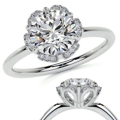 Round Petite Tulip Halo Moissanite Engagement Ring