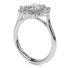 Geometric Halo Emerald / Radiant Moissanite Cathedral Engagement Ring
