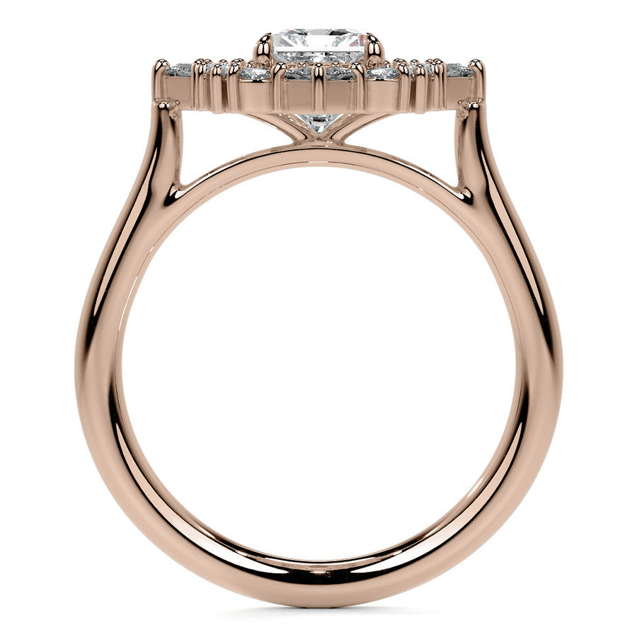 Geometric Halo Emerald / Radiant Moissanite Cathedral Engagement Ring