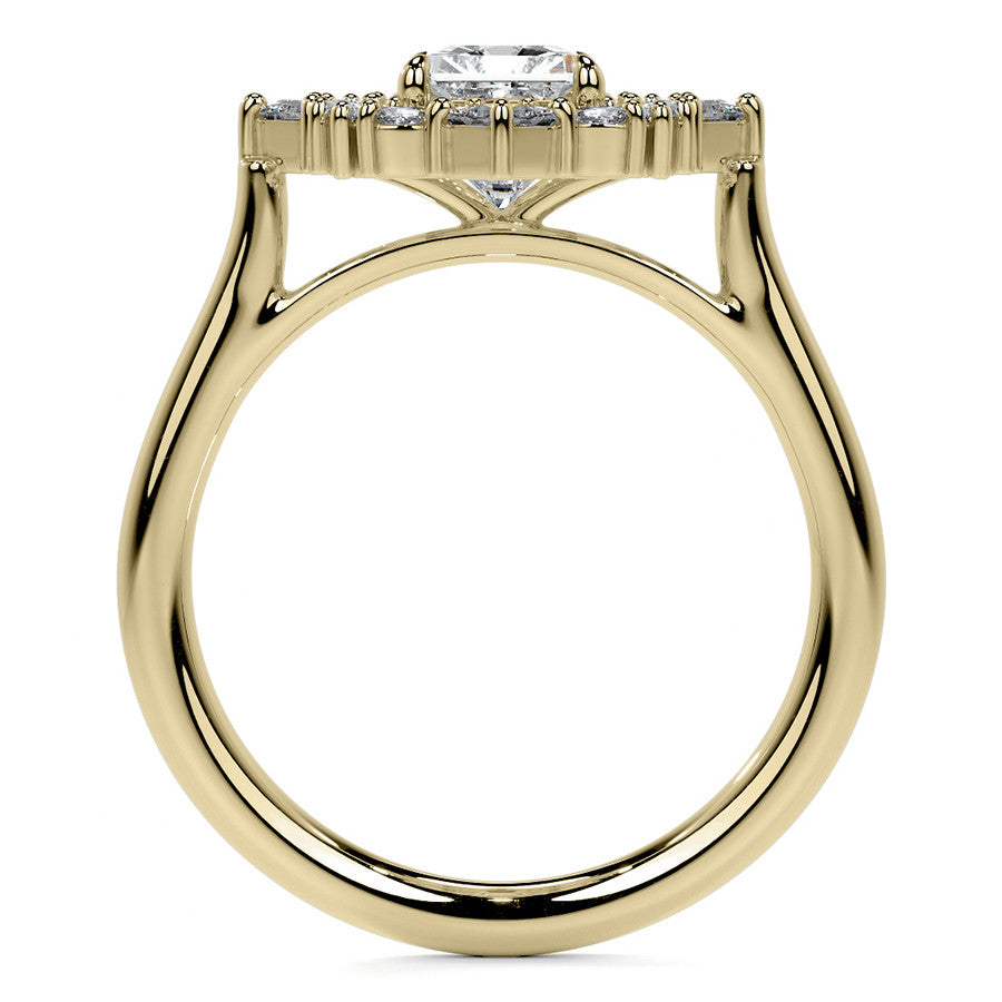 Geometric Halo Emerald / Radiant Moissanite Cathedral Engagement Ring