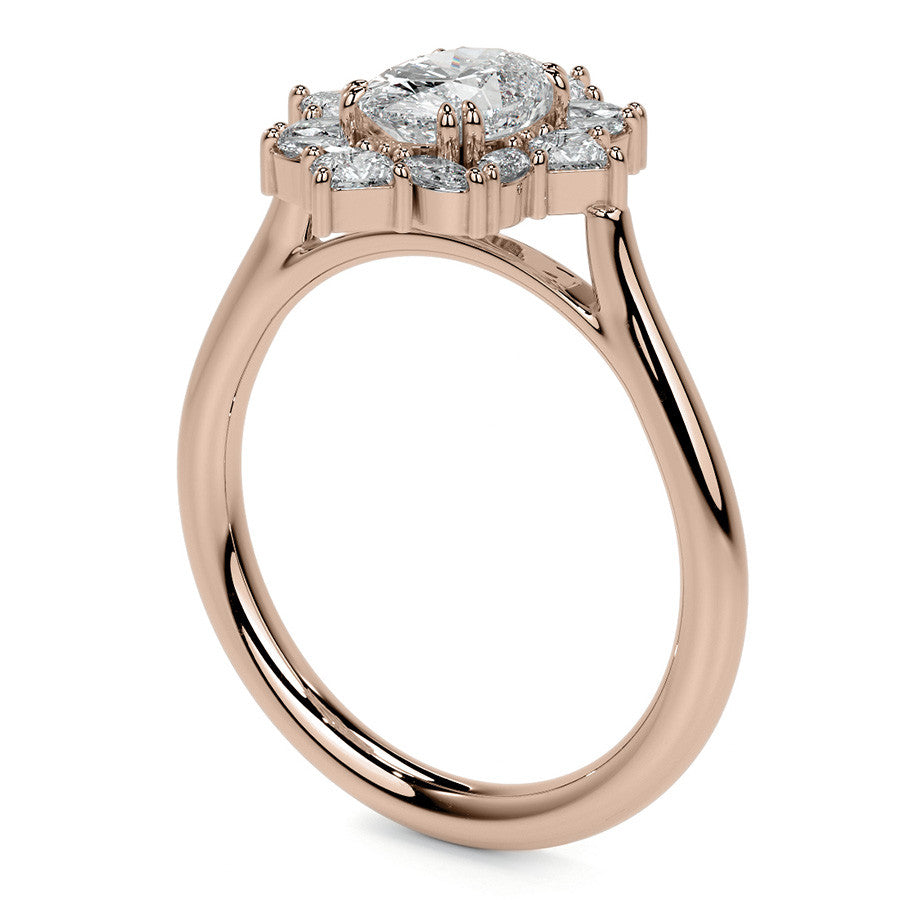 Geometric Halo Oval Moissanite Cathedral Engagement Ring