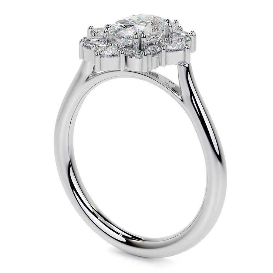Geometric Halo Oval Moissanite Cathedral Engagement Ring