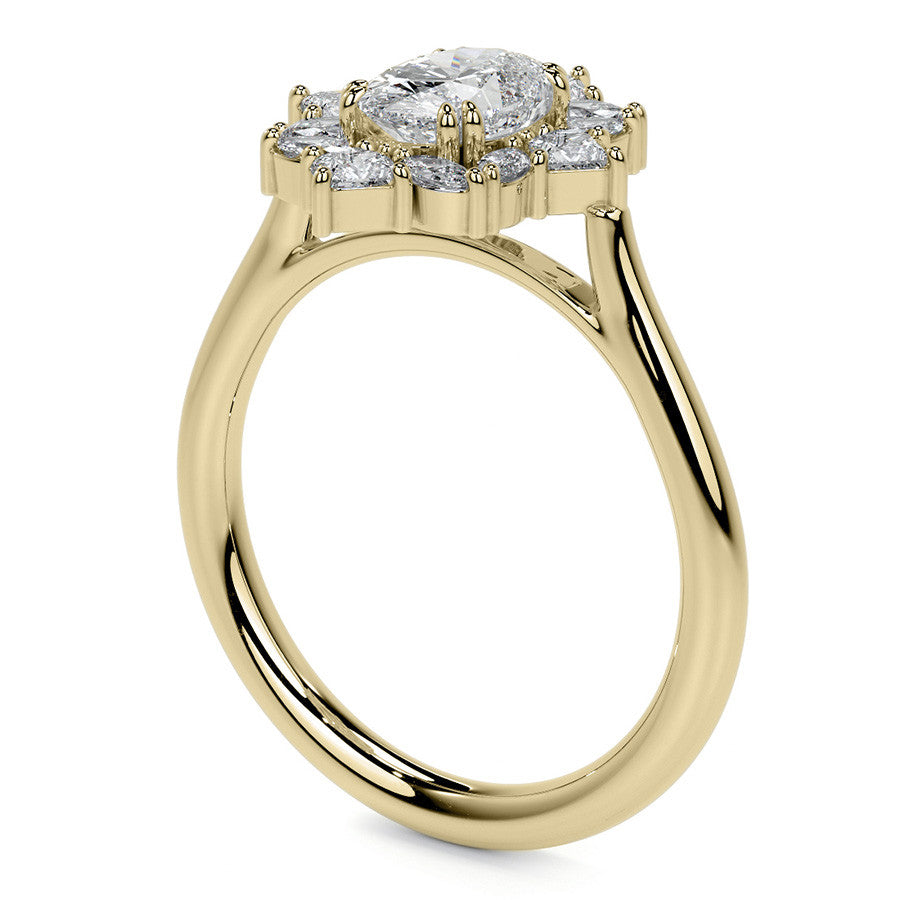 Geometric Halo Oval Moissanite Cathedral Engagement Ring