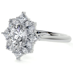 Geometric Halo Oval Moissanite Cathedral Engagement Ring