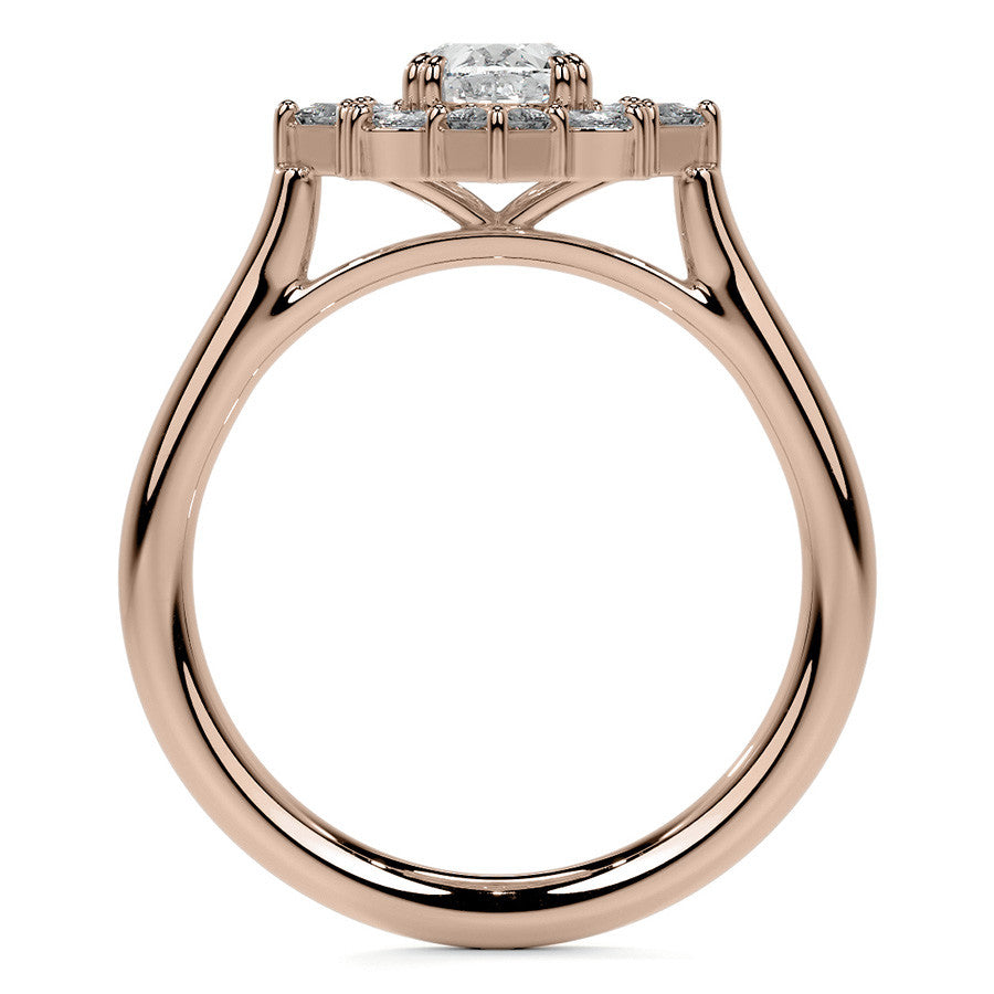 Geometric Halo Oval Moissanite Cathedral Engagement Ring