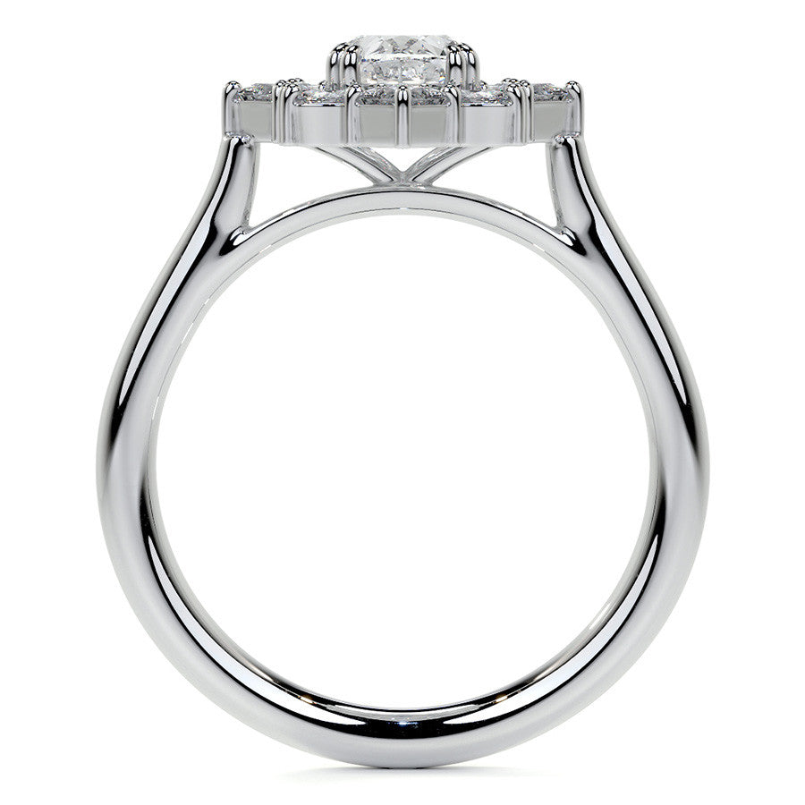 Geometric Halo Oval Moissanite Cathedral Engagement Ring