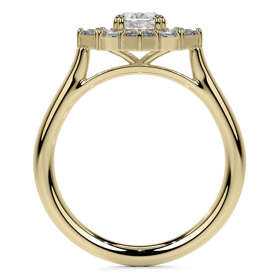 Geometric Halo Oval Moissanite Cathedral Engagement Ring