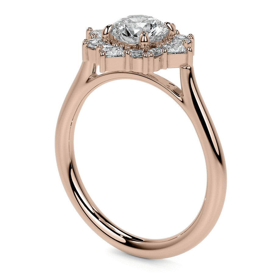 Geometric Halo Round Brilliant Moissanite Cathedral Engagement Ring