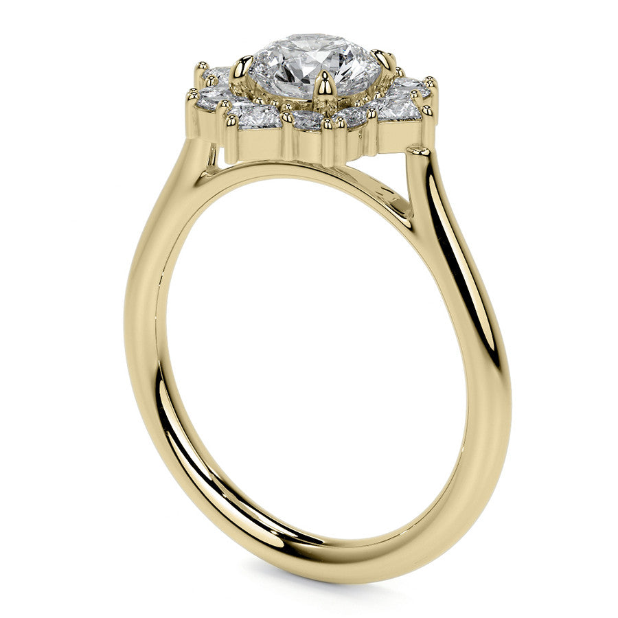 Geometric Halo Round Brilliant Moissanite Cathedral Engagement Ring