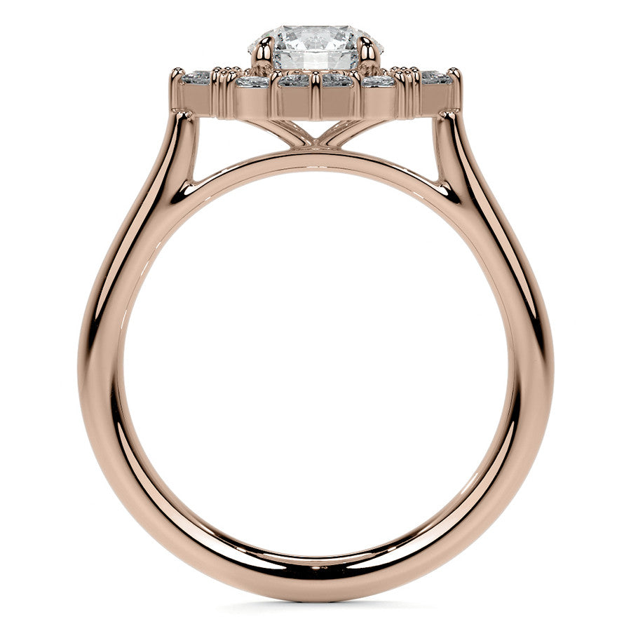 Geometric Halo Round Brilliant Moissanite Cathedral Engagement Ring