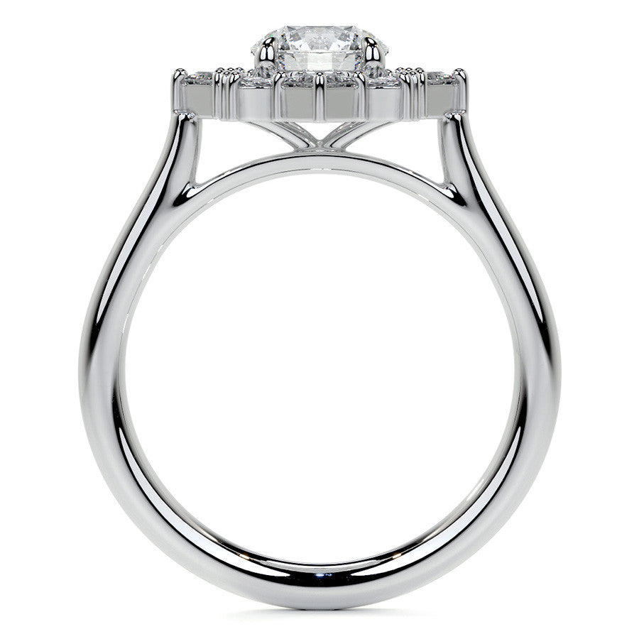 Geometric Halo Round Brilliant Moissanite Cathedral Engagement Ring