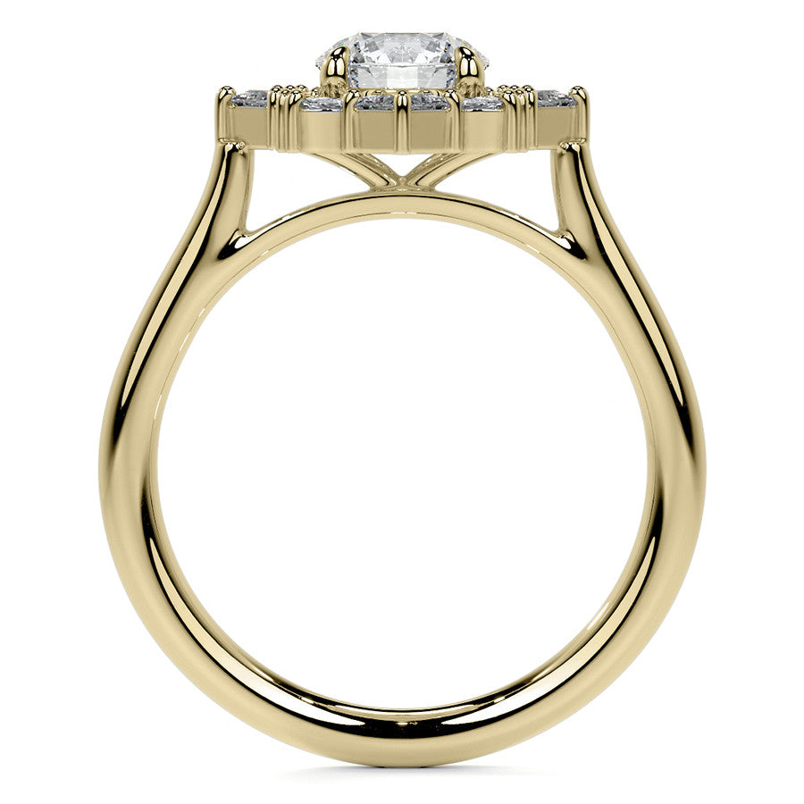 Geometric Halo Round Brilliant Moissanite Cathedral Engagement Ring