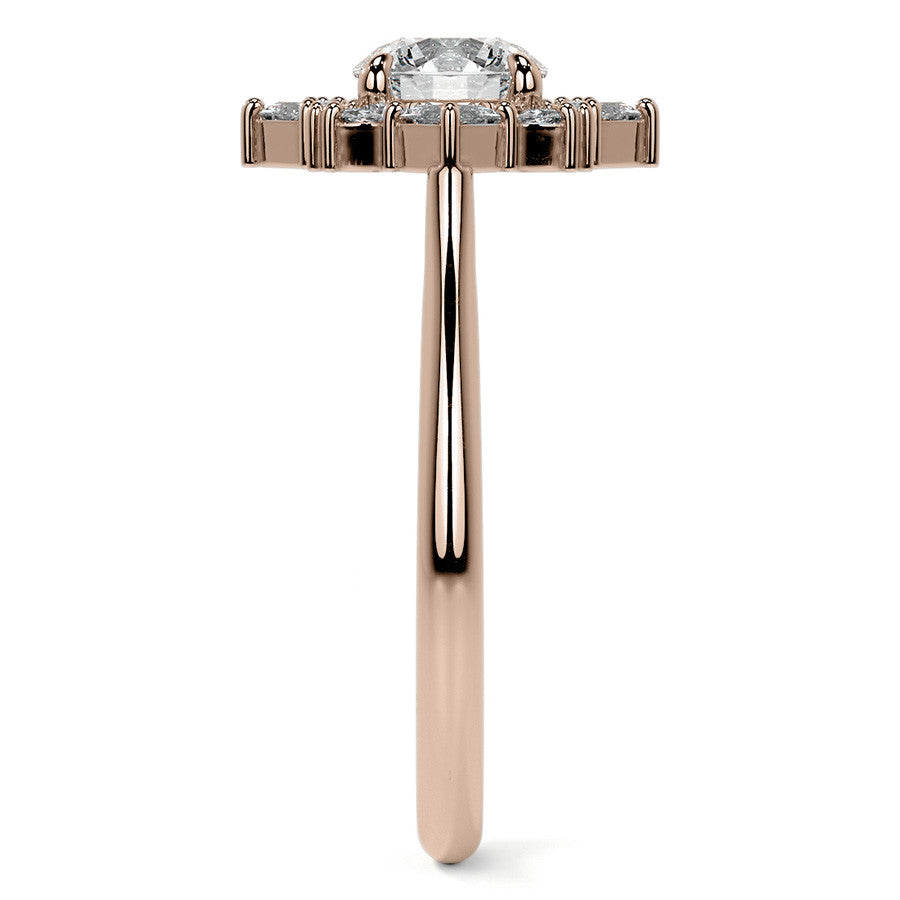 Geometric Halo Round Brilliant Moissanite Cathedral Engagement Ring