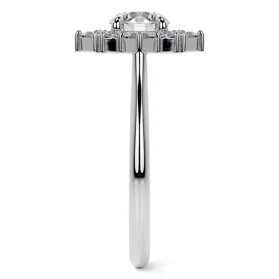 Geometric Halo Round Brilliant Moissanite Cathedral Engagement Ring