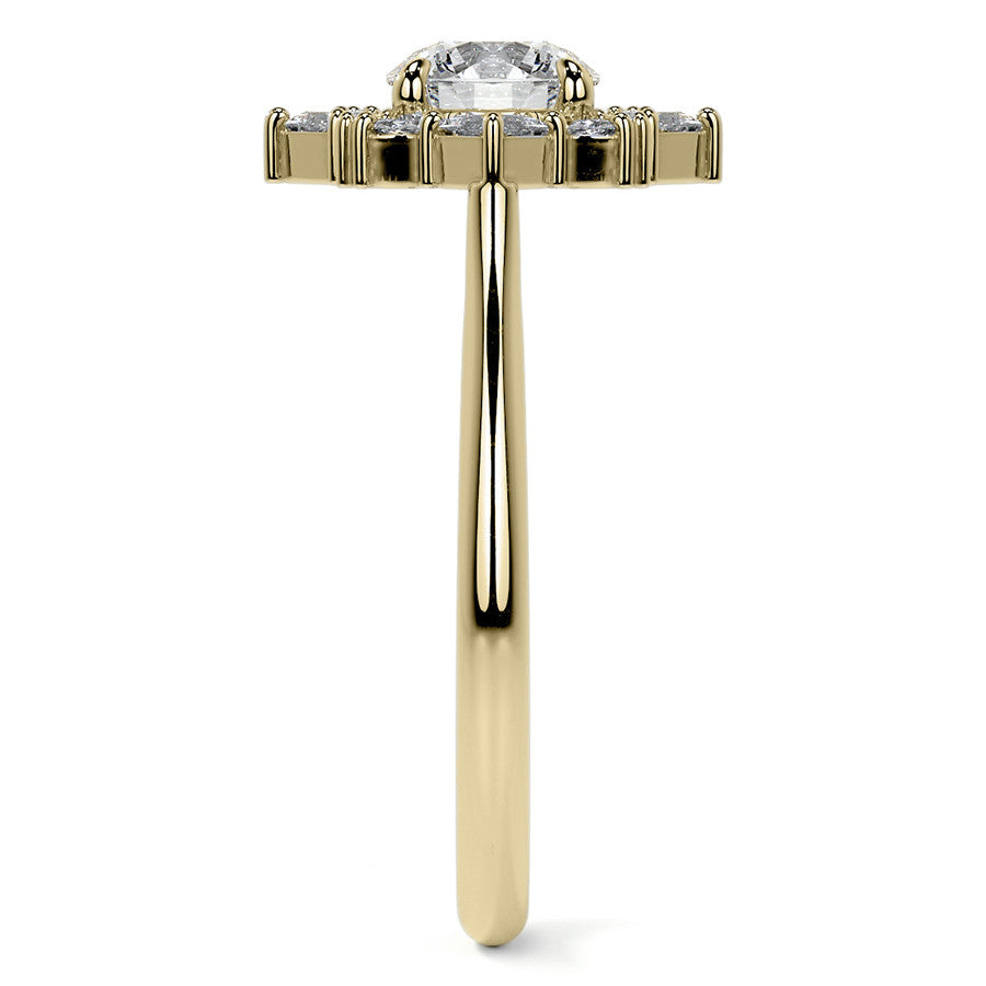 Geometric Halo Round Brilliant Moissanite Cathedral Engagement Ring