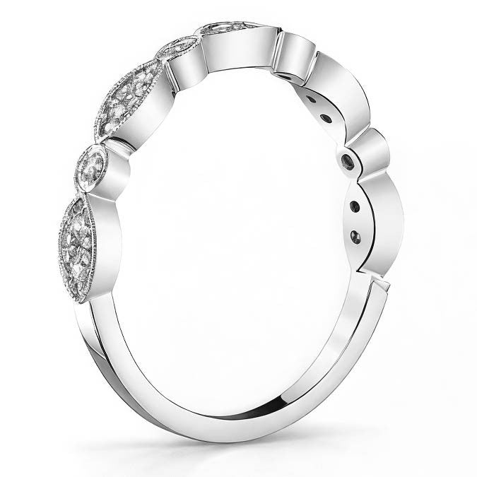 Round Brilliant Moissanite Milgrain Stackable Wedding Band