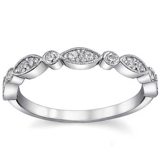 Round Brilliant Moissanite Milgrain Stackable Wedding Band