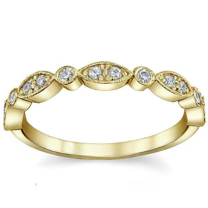 Round Brilliant Moissanite Milgrain Stackable Wedding Band