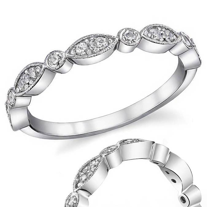 Round Brilliant Moissanite Milgrain Stackable Wedding Band