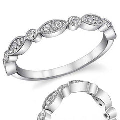 Round Brilliant Moissanite Milgrain Stackable Wedding Band