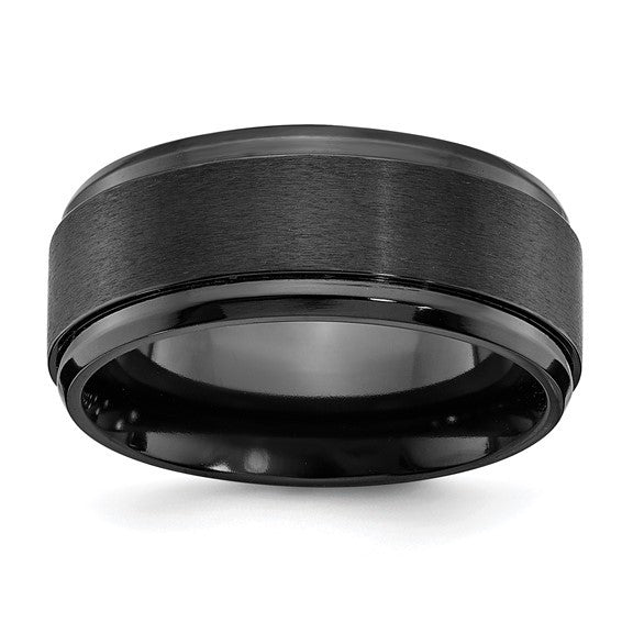 Black Zirconium Polished with Brushed Center 9mm Beveled Edge Ba