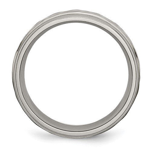 Titanium Polished and Hammered 7mm Grooved Edge Band