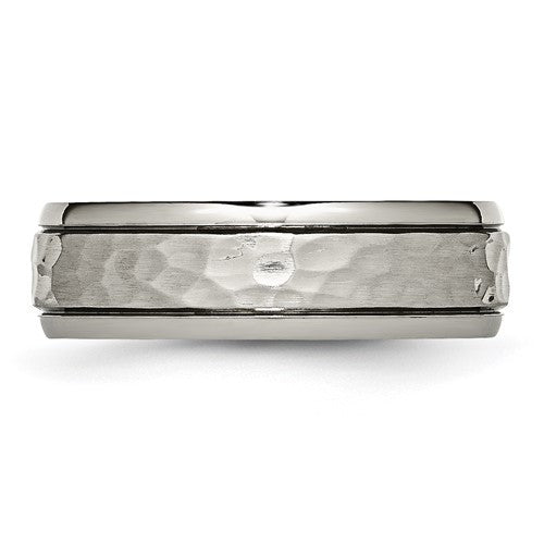 Titanium Polished and Hammered 7mm Grooved Edge Band