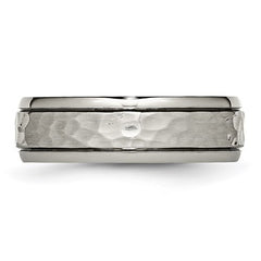 Titanium Polished and Hammered 7mm Grooved Edge Band