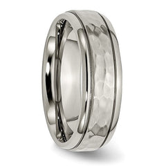 Titanium Polished and Hammered 7mm Grooved Edge Band