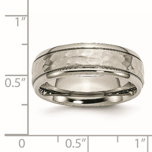 Titanium Polished and Hammered 7mm Grooved Edge Band