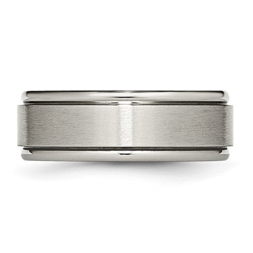 Titanium Brushed Center 8mm Ridged Edge Band
