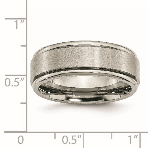 Titanium Brushed Center 8mm Ridged Edge Band