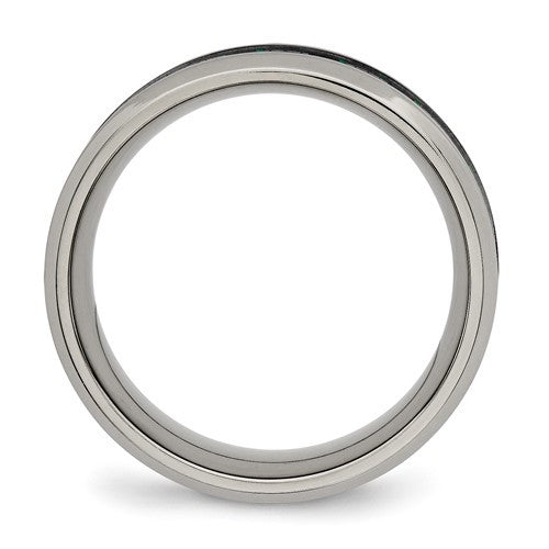 Titanium Polished with Black/Green Carbon Fiber Inlay 8mm Ring