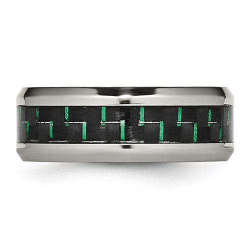 Titanium Polished with Black/Green Carbon Fiber Inlay 8mm Ring