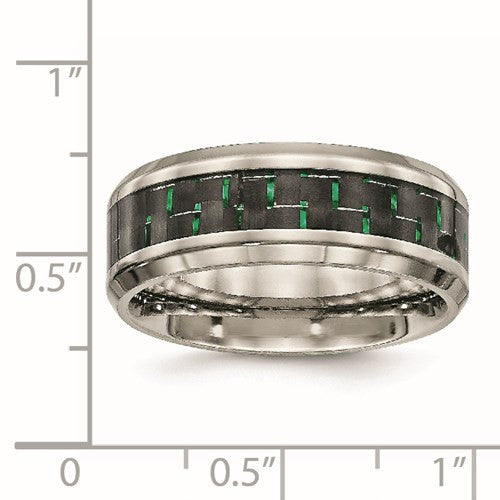 Titanium Polished with Black/Green Carbon Fiber Inlay 8mm Ring