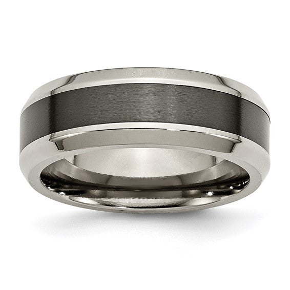 Titanium Polished with Black Ceramic Center 8mm Beveled Band