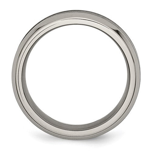 Titanium Polished with Black Ceramic Center 8mm Beveled Band