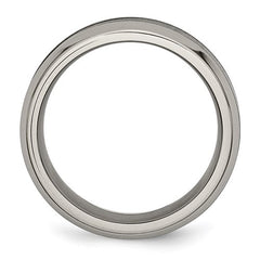 Titanium Polished with Black Ceramic Center 8mm Beveled Band