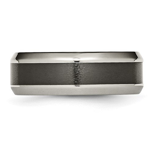 Titanium Polished with Black Ceramic Center 8mm Beveled Band